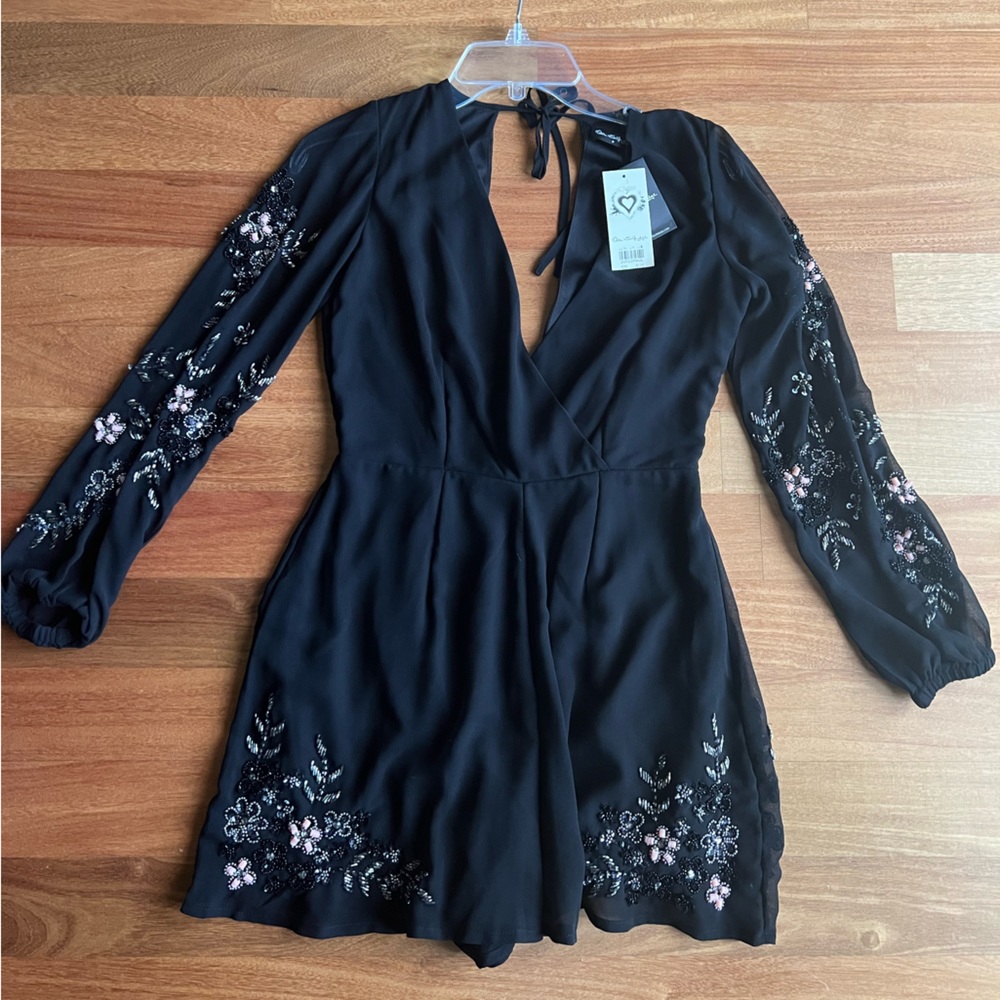 Miss Selfridge Black romper with beaded details